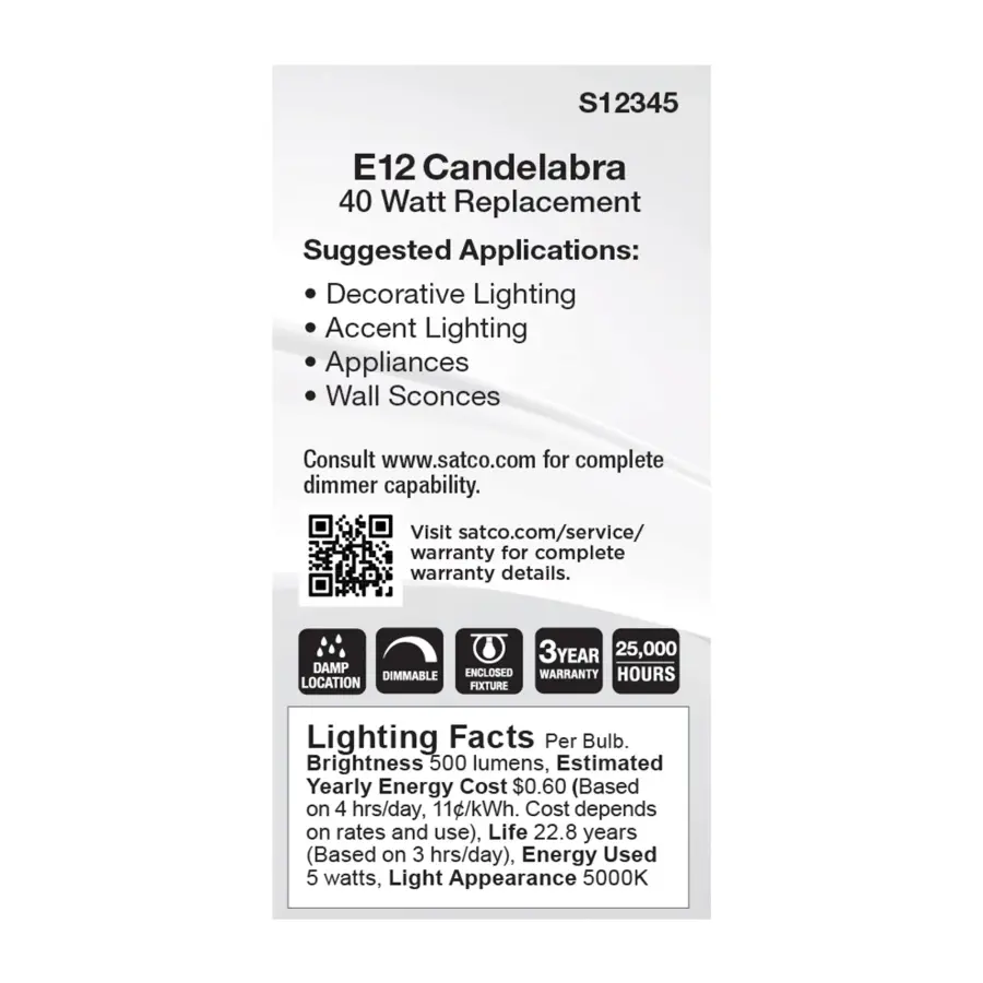 5 Watt T6 LED - Frost Finish - E12 Base - 5000K - 120 Volt - Image 4