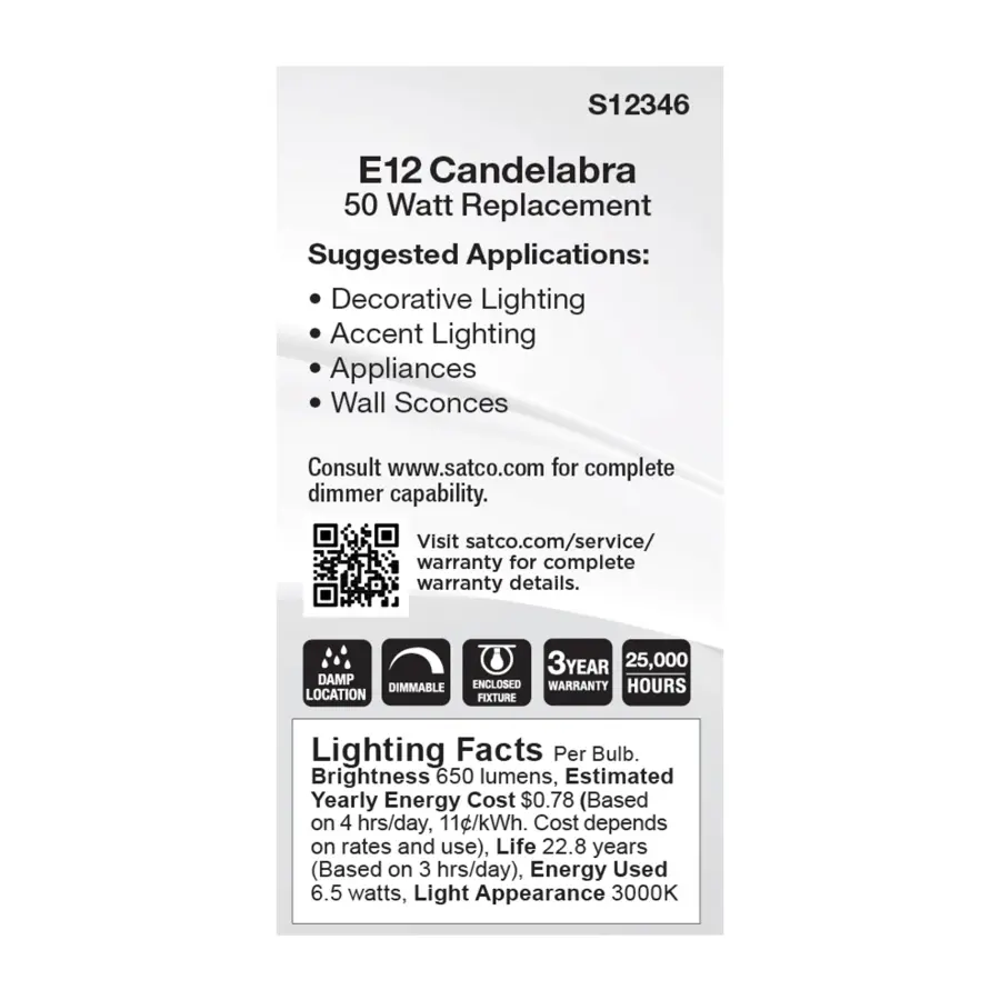 6.5 Watt T6 LED - Clear Finish - E12 Base - 3000K - 120 Volt - Image 4