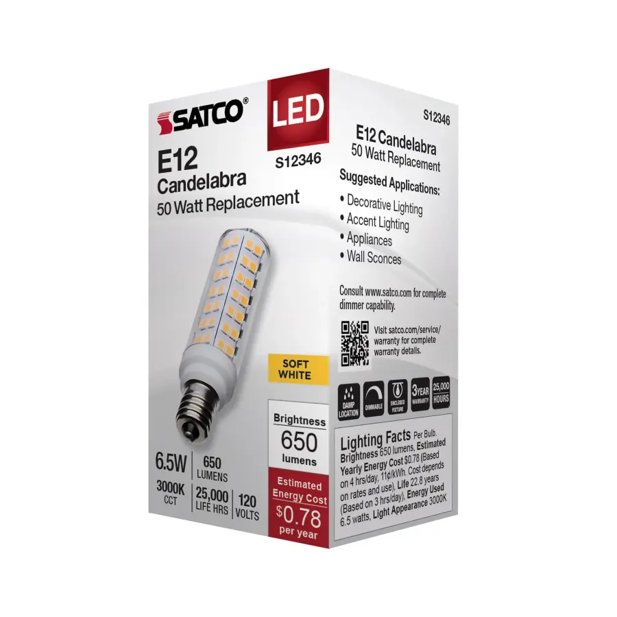 6.5 Watt T6 LED - Clear Finish - E12 Base - 3000K - 120 Volt - Image 6