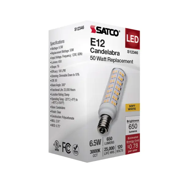 6.5 Watt T6 LED - Clear Finish - E12 Base - 3000K - 120 Volt - Image 7