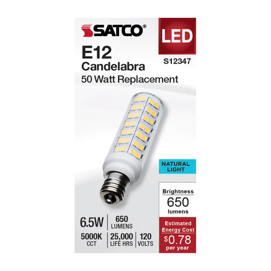 6.5 Watt T6 LED - Clear Finish - E12 Base - 5000K - 120 Volt - Image 2