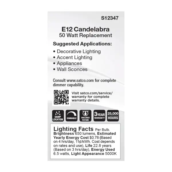 6.5 Watt T6 LED - Clear Finish - E12 Base - 5000K - 120 Volt - Image 4