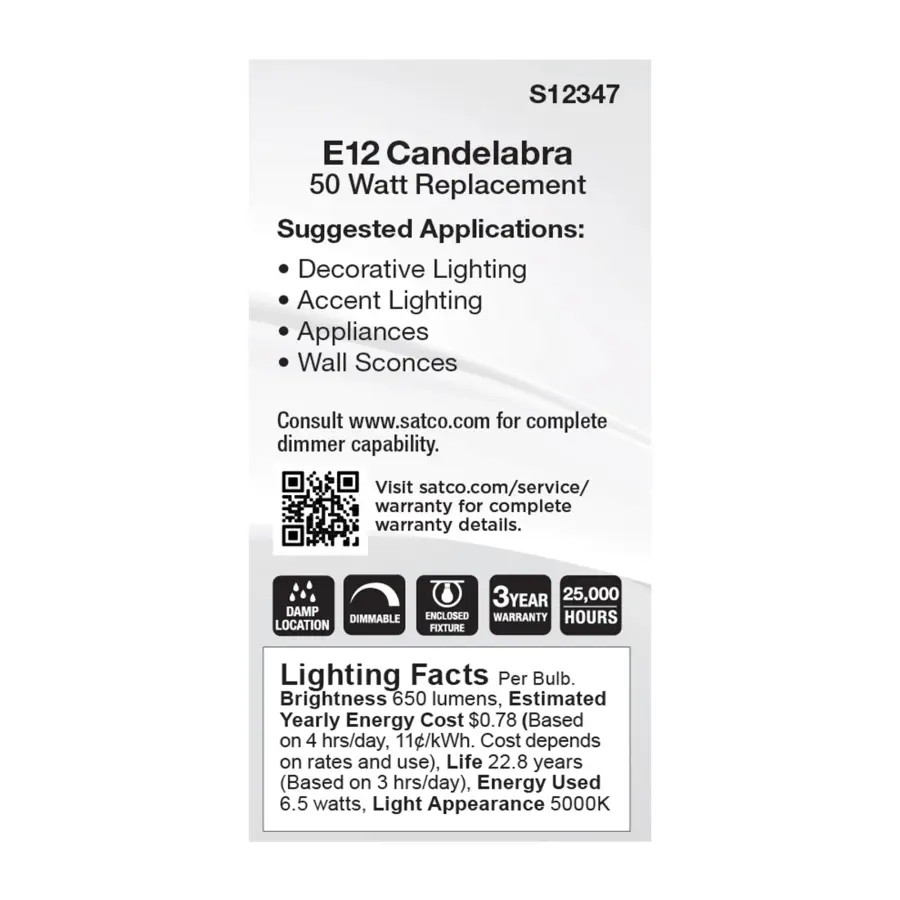 6.5 Watt T6 LED - Clear Finish - E12 Base - 5000K - 120 Volt - Image 4