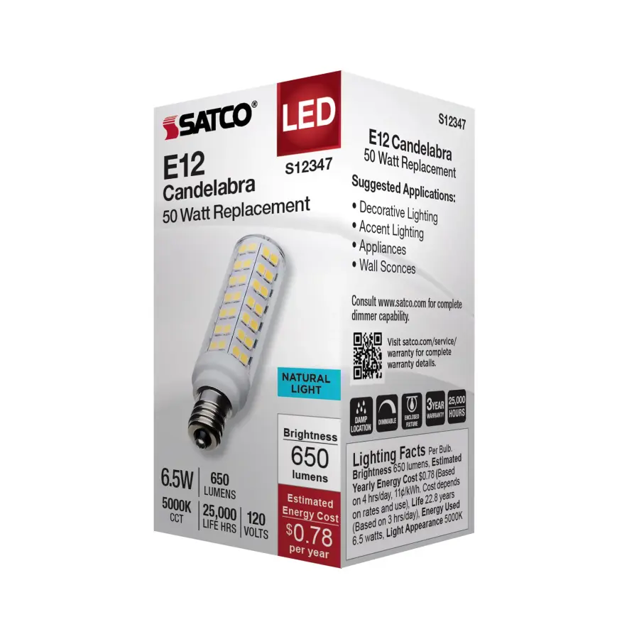 6.5 Watt T6 LED - Clear Finish - E12 Base - 5000K - 120 Volt - Image 6