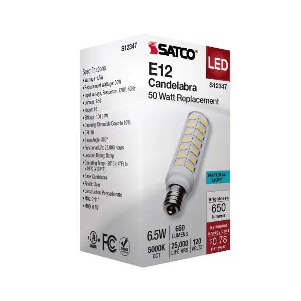 6.5 Watt T6 LED - Clear Finish - E12 Base - 5000K - 120 Volt - Image 7