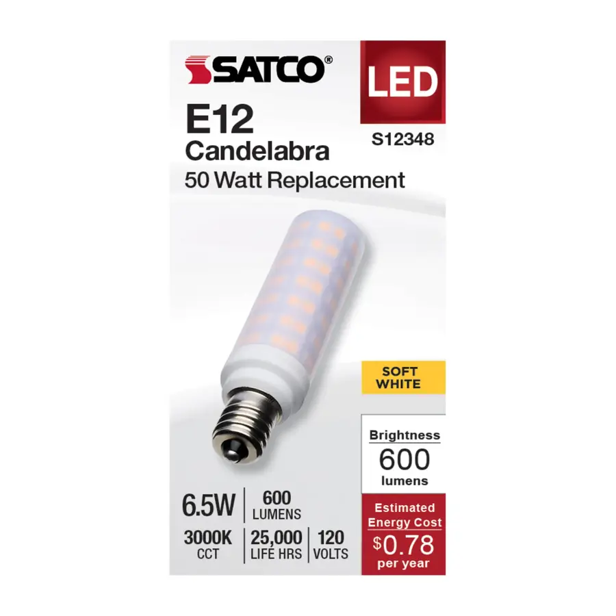 6.5 Watt T6 LED - Frost Finish - E12 Base - 3000K - 120 Volt - Image 2