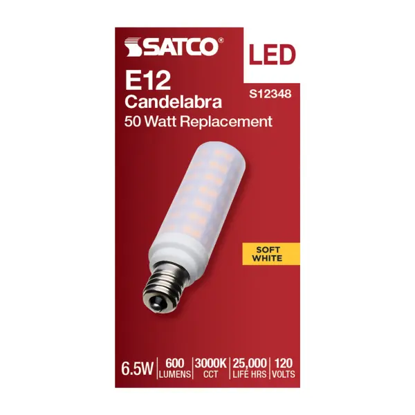 6.5 Watt T6 LED - Frost Finish - E12 Base - 3000K - 120 Volt - Image 3