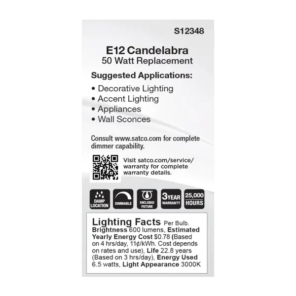 6.5 Watt T6 LED - Frost Finish - E12 Base - 3000K - 120 Volt - Image 4