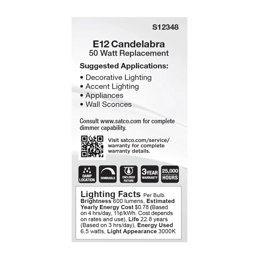 6.5 Watt T6 LED - Frost Finish - E12 Base - 3000K - 120 Volt - Image 4