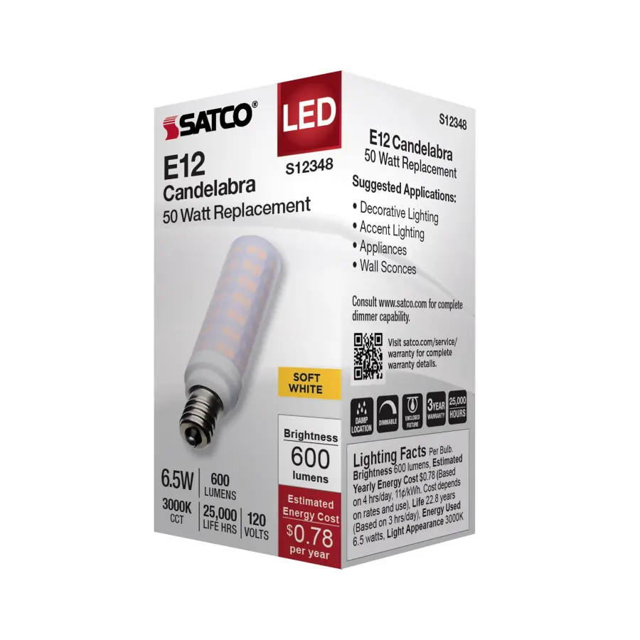 6.5 Watt T6 LED - Frost Finish - E12 Base - 3000K - 120 Volt - Image 6