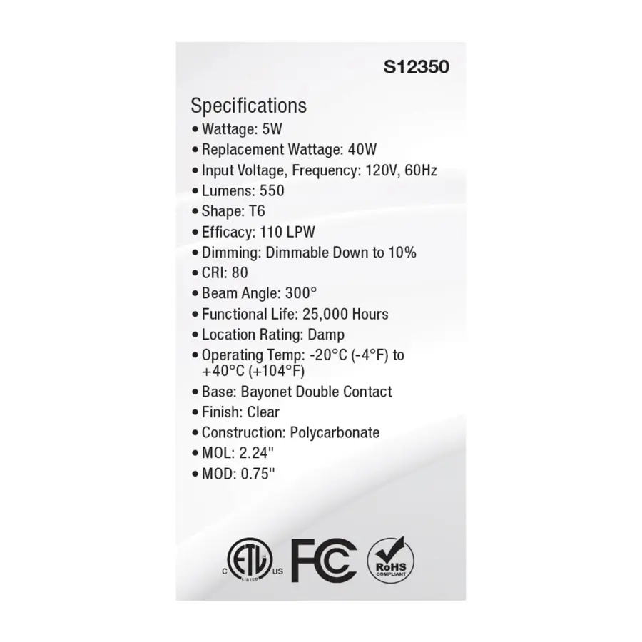 5 Watt T6 LED - Clear Finish - DC Base - 3000K - 120 Volt - Image 5