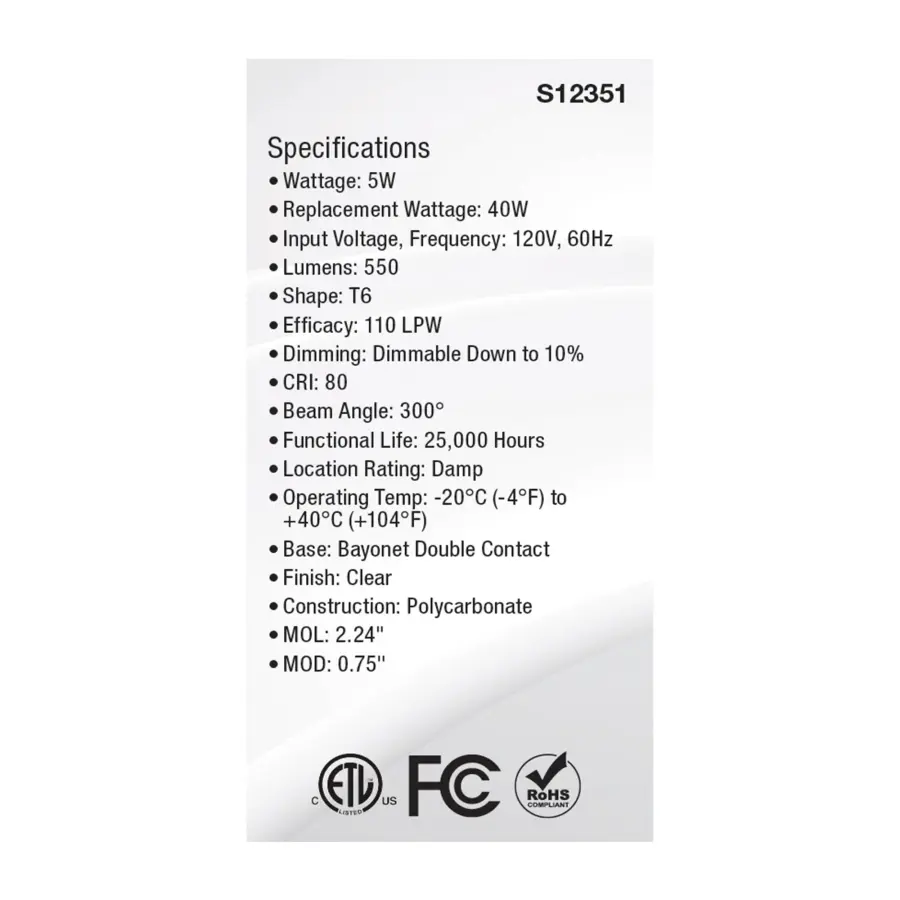 5 Watt T6 LED - Clear Finish - DC Base - 5000K - 120 Volt - Image 5