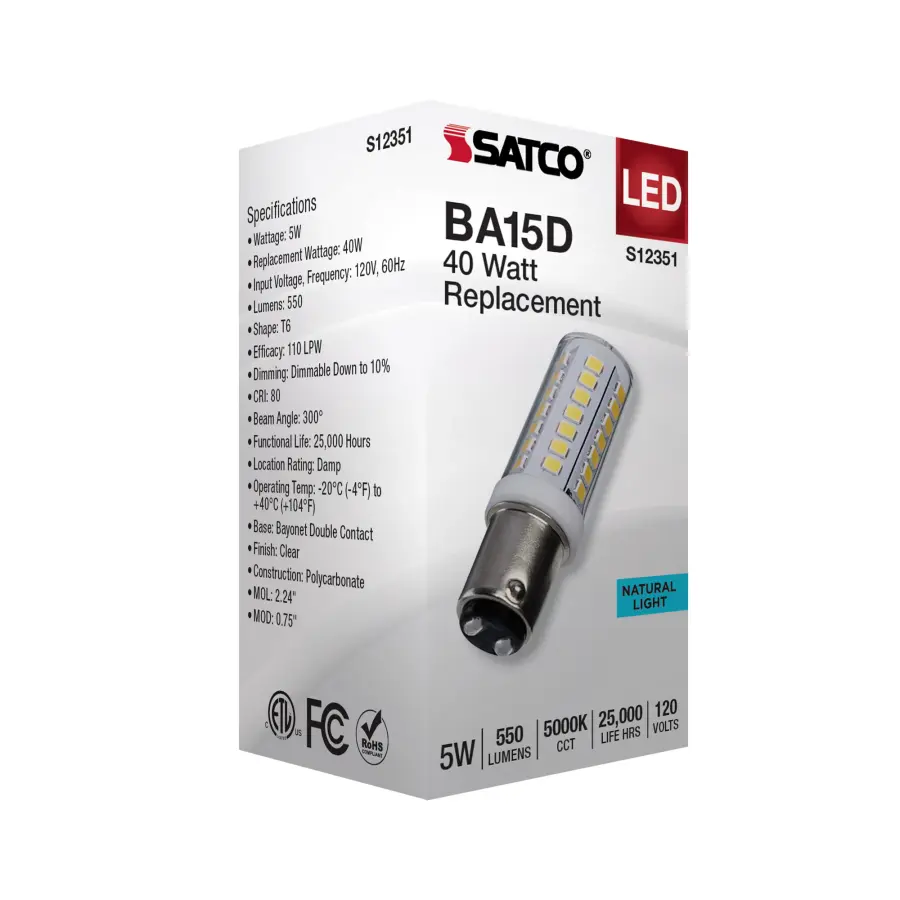 5 Watt T6 LED - Clear Finish - DC Base - 5000K - 120 Volt - Image 7