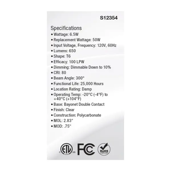6.5 Watt T6 LED - Clear Finish - DC Base - 3000K - 120 Volt - Image 5