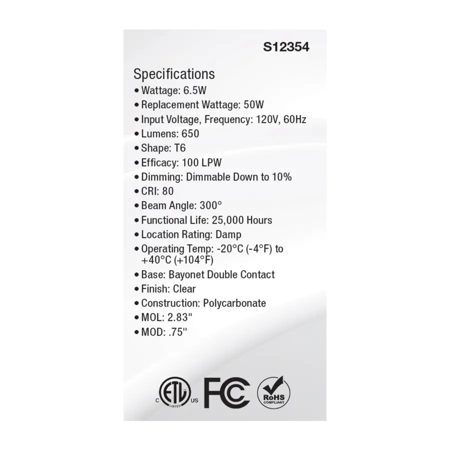 6.5 Watt T6 LED - Clear Finish - DC Base - 3000K - 120 Volt - Image 5