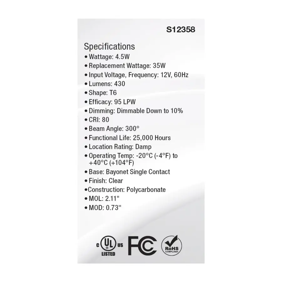 4.5 Watt T6 LED - Clear Finish - BA15s Base - 3000K - 12 Volt - Image 5