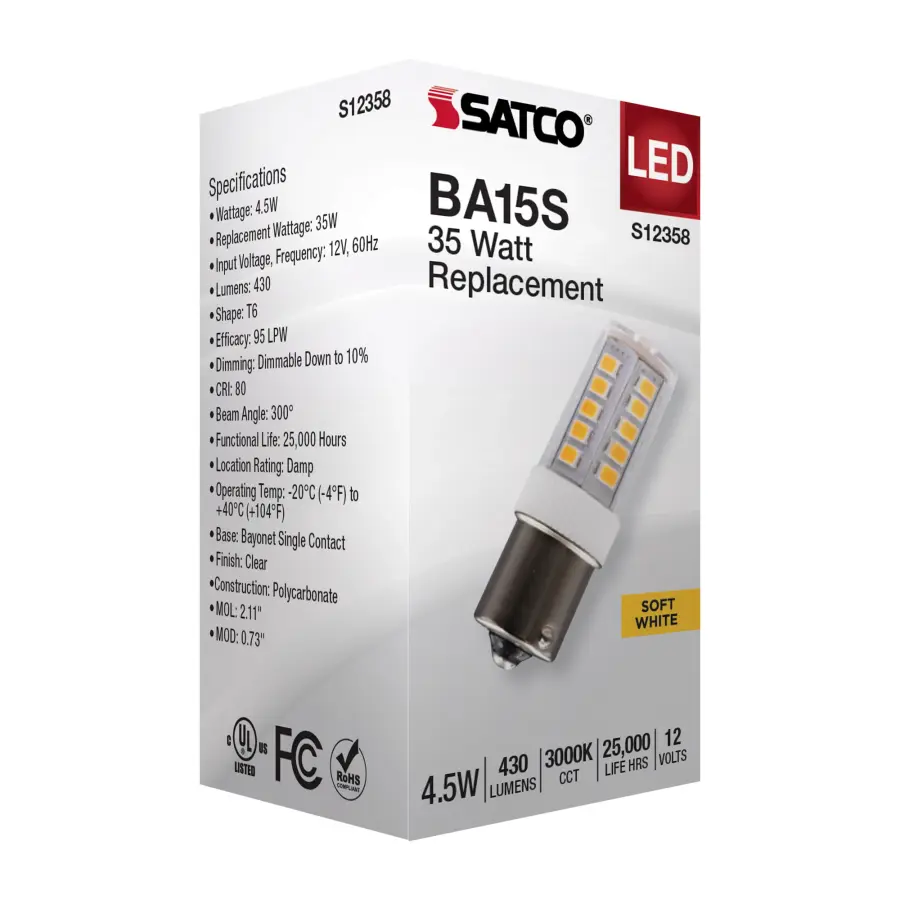 4.5 Watt T6 LED - Clear Finish - BA15s Base - 3000K - 12 Volt - Image 7
