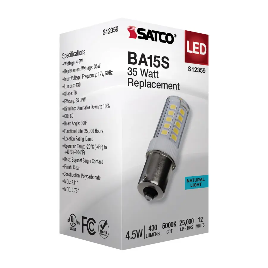 4.5 Watt T6 LED - Clear Finish - BA15s Base - 5000K - 12 Volt - Image 7