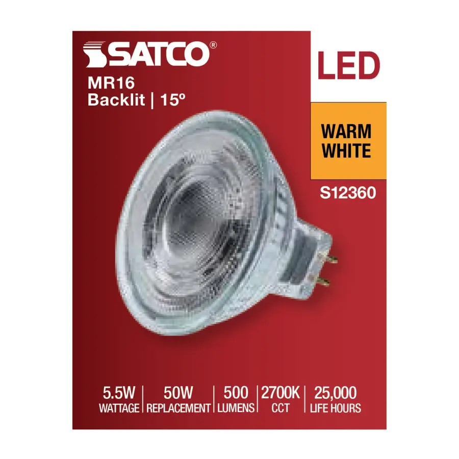 5.5 Watt MR16 LED Spotlight - 2700K CCT - GU5.3 Base - 12 Volt - Image 4