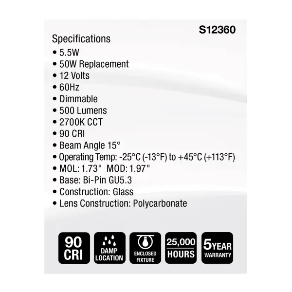 5.5 Watt MR16 LED Spotlight - 2700K CCT - GU5.3 Base - 12 Volt - Image 5