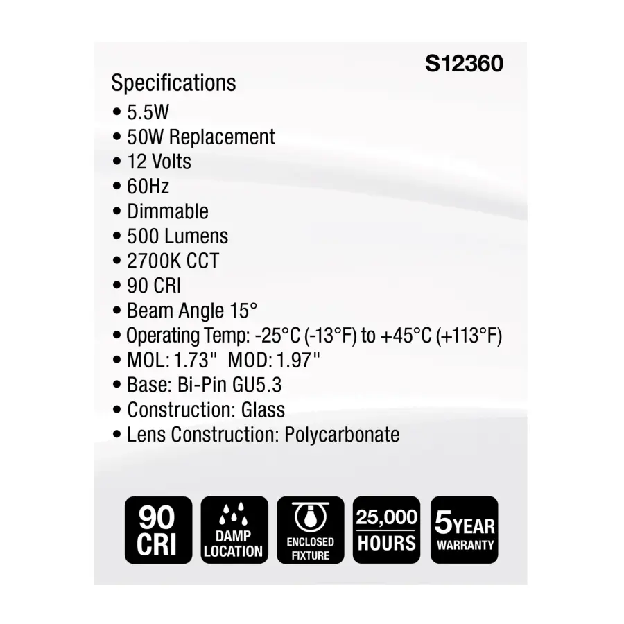 5.5 Watt MR16 LED Spotlight - 2700K CCT - GU5.3 Base - 12 Volt - Image 5