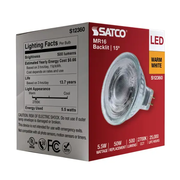 5.5 Watt MR16 LED Spotlight - 2700K CCT - GU5.3 Base - 12 Volt - Image 8