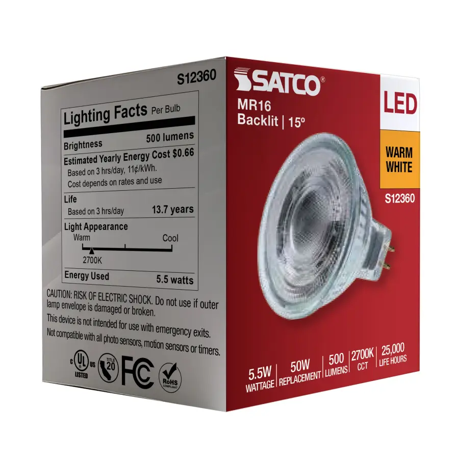 5.5 Watt MR16 LED Spotlight - 2700K CCT - GU5.3 Base - 12 Volt - Image 8