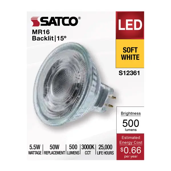 5.5 Watt MR16 LED Spotlight - 3000K CCT - GU5.3 Base - 12 Volt - Image 3
