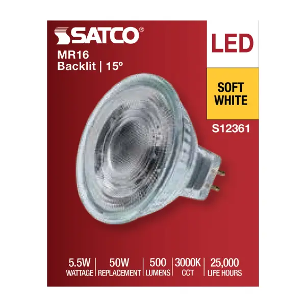 5.5 Watt MR16 LED Spotlight - 3000K CCT - GU5.3 Base - 12 Volt - Image 4