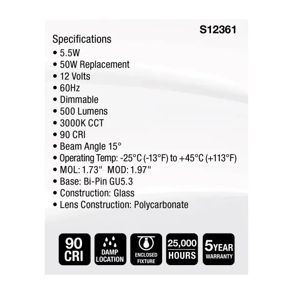 5.5 Watt MR16 LED Spotlight - 3000K CCT - GU5.3 Base - 12 Volt - Image 5
