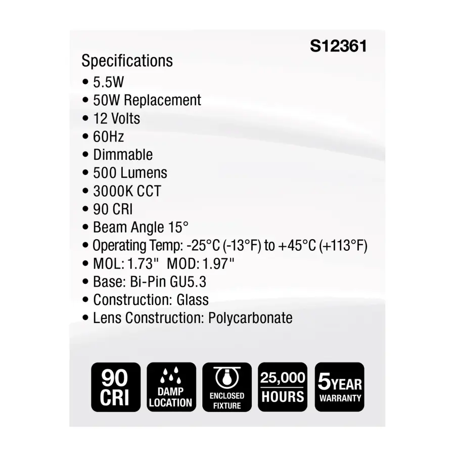 5.5 Watt MR16 LED Spotlight - 3000K CCT - GU5.3 Base - 12 Volt - Image 5