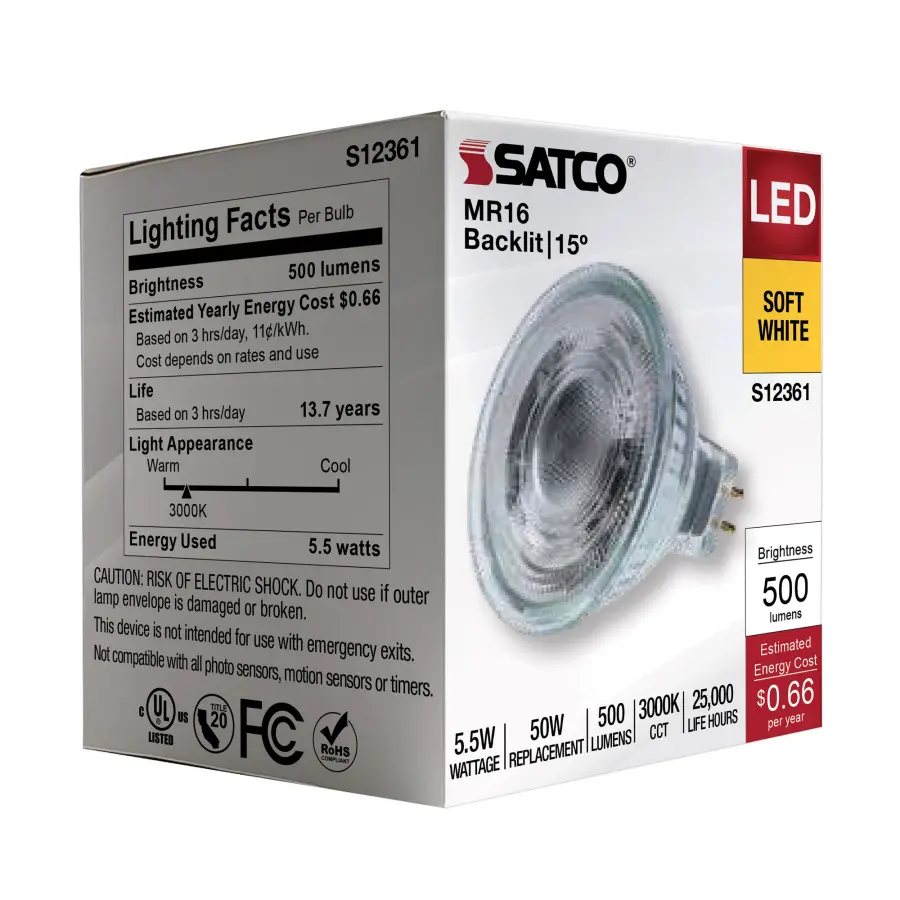 5.5 Watt MR16 LED Spotlight - 3000K CCT - GU5.3 Base - 12 Volt - Image 8