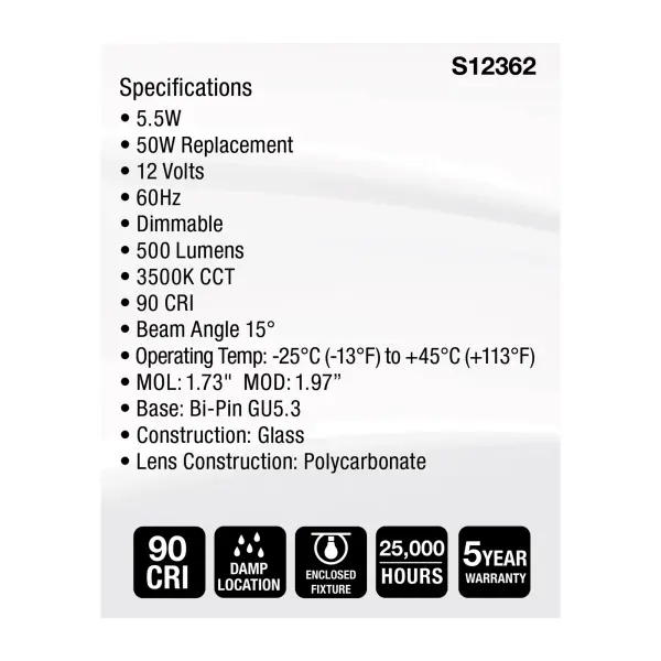 5.5 Watt MR16 LED Spotlight - 3500K CCT - GU5.3 Base - 12 Volt - Image 5