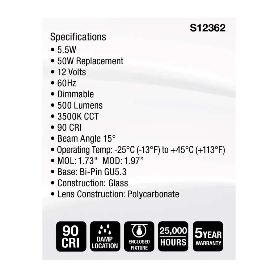 5.5 Watt MR16 LED Spotlight - 3500K CCT - GU5.3 Base - 12 Volt - Image 5
