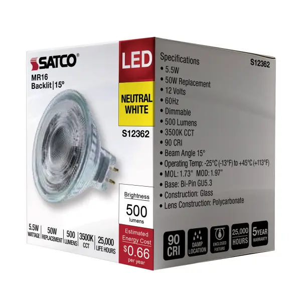 5.5 Watt MR16 LED Spotlight - 3500K CCT - GU5.3 Base - 12 Volt - Image 9