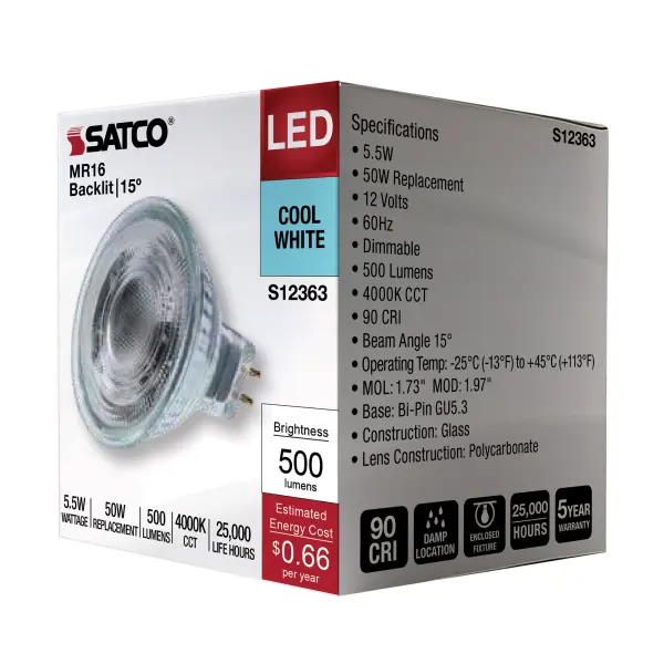 5.5 Watt MR16 LED Spotlight - 4000K CCT - GU5.3 Base - 12 Volt - Image 9