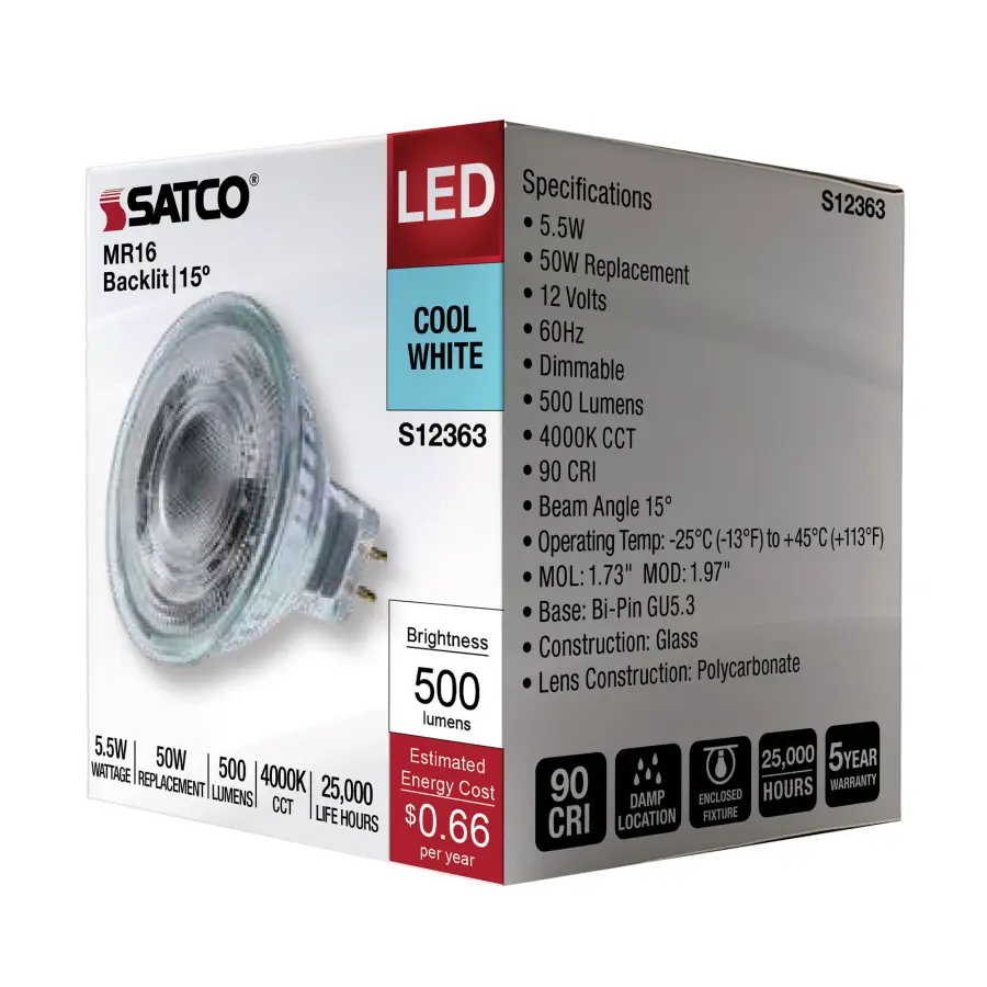5.5 Watt MR16 LED Spotlight - 4000K CCT - GU5.3 Base - 12 Volt - Image 9