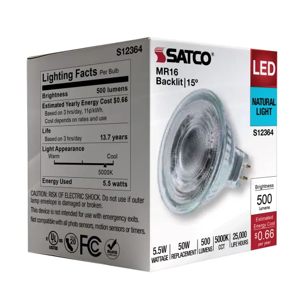 5.5 Watt MR16 LED Spotlight - 5000K CCT - GU5.3 Base - 12 Volt - Image 8