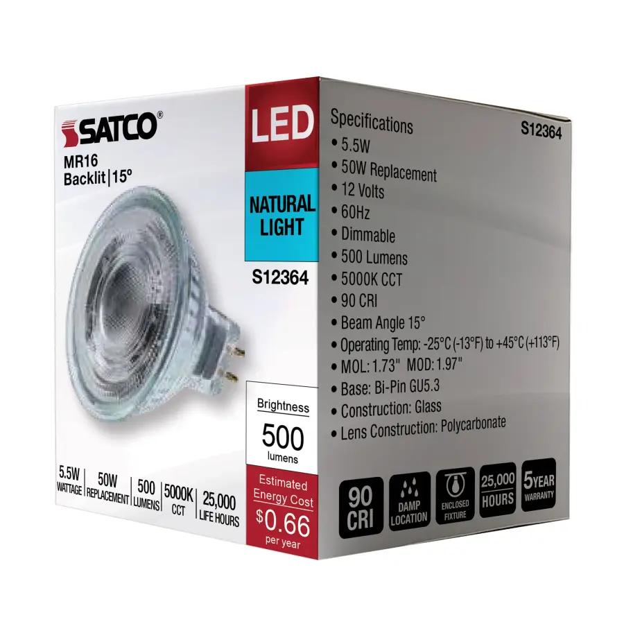 5.5 Watt MR16 LED Spotlight - 5000K CCT - GU5.3 Base - 12 Volt - Image 9