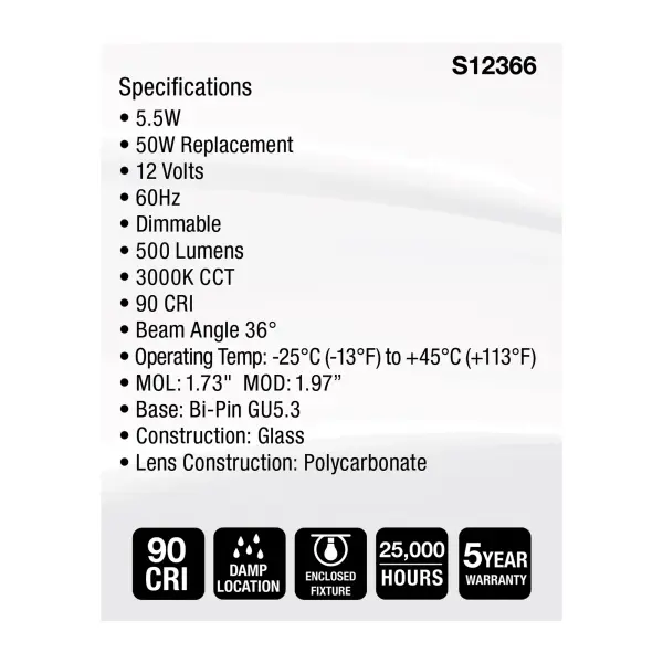 5.5 Watt MR16 LED Floodlight - 3000K CCT - GU5.3 Base - 12 Volt - Image 5