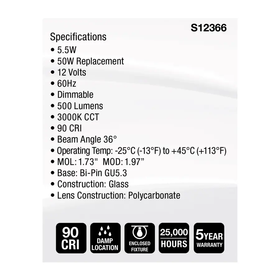 5.5 Watt MR16 LED Floodlight - 3000K CCT - GU5.3 Base - 12 Volt - Image 5