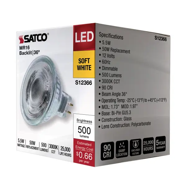 5.5 Watt MR16 LED Floodlight - 3000K CCT - GU5.3 Base - 12 Volt - Image 9