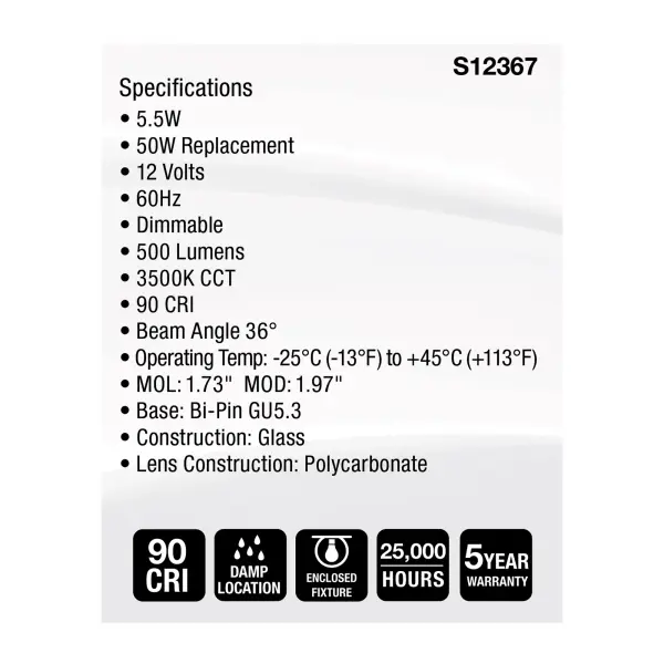 5.5 Watt MR16 LED Floodlight - 3500K CCT - GU5.3 Base - 12 Volt - Image 5