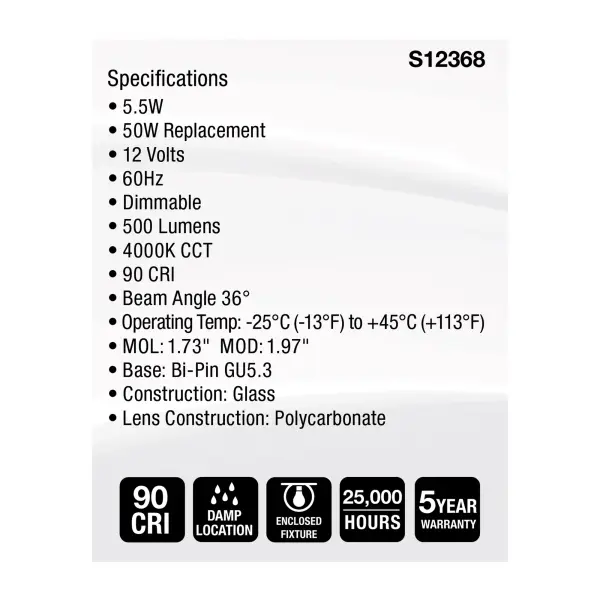 5.5 Watt MR16 LED Floodlight - 4000K CCT - GU5.3 Base - 12 Volt - Image 5