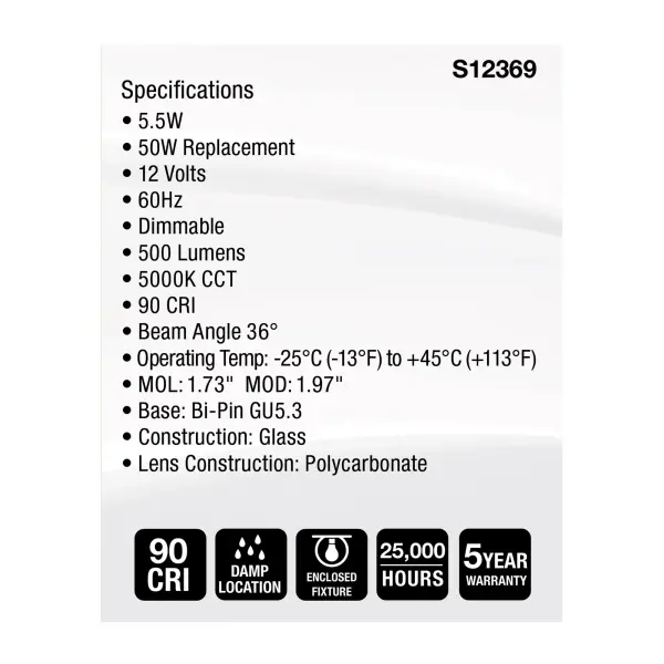 5.5 Watt MR16 LED Floodlight - 5000K CCT - GU5.3 Base - 12 Volt - Image 5