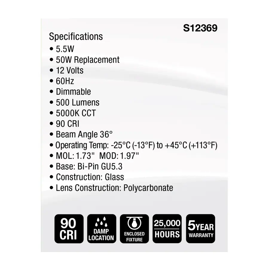 5.5 Watt MR16 LED Floodlight - 5000K CCT - GU5.3 Base - 12 Volt - Image 5