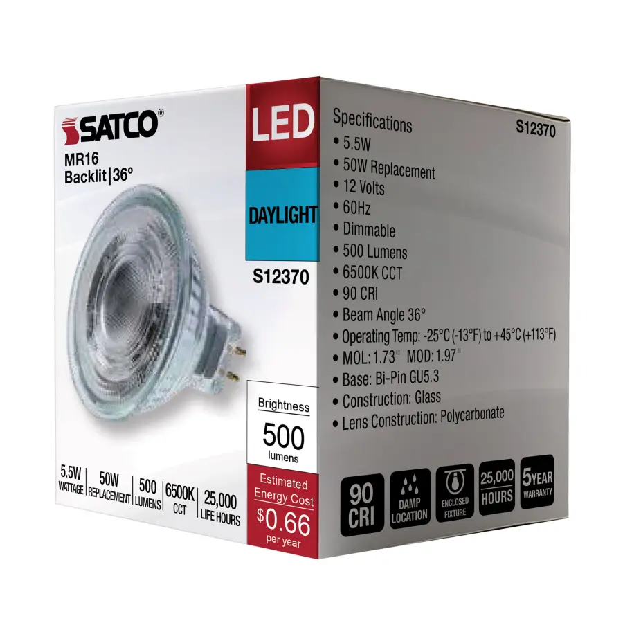 5.5 Watt MR16 LED Floodlight - 6500K CCT - GU5.3 Base - 12 Volt - Image 9