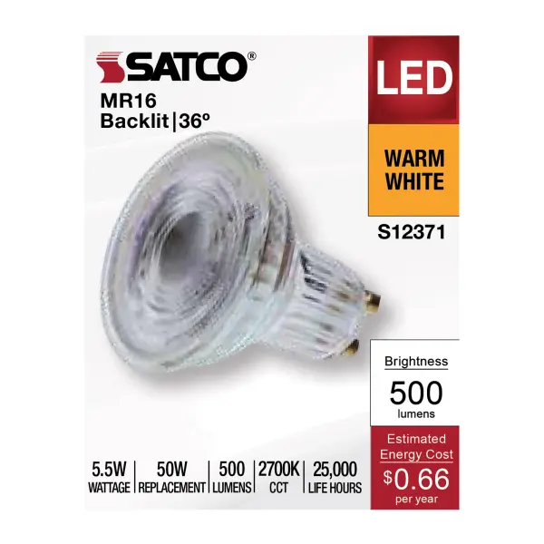 5.5 Watt MR16 LED Floodlight - 2700K CCT - GU10 Base - 120 Volt - Image 3