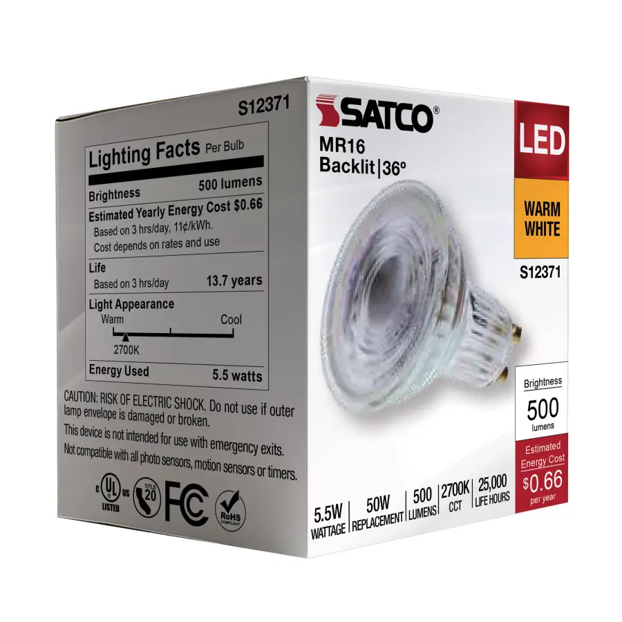 5.5 Watt MR16 LED Floodlight - 2700K CCT - GU10 Base - 120 Volt - Image 8