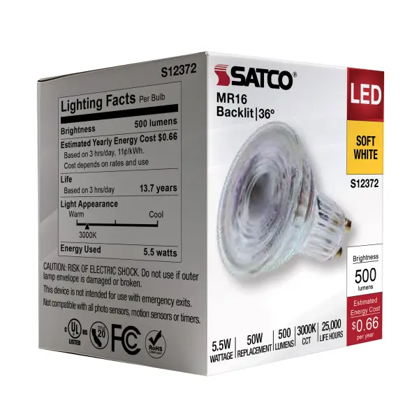 5.5 Watt MR16 LED Floodlight - 3000K CCT - GU10 Base - 120 Volt - Image 11